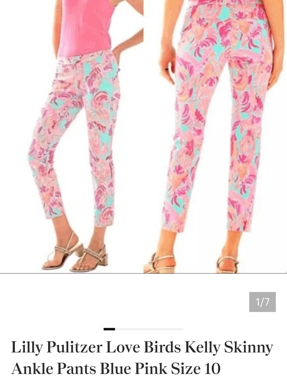 Lilly Pulitzer Love Birds Kelly Skinny Ankle Pants - Pink & Blue